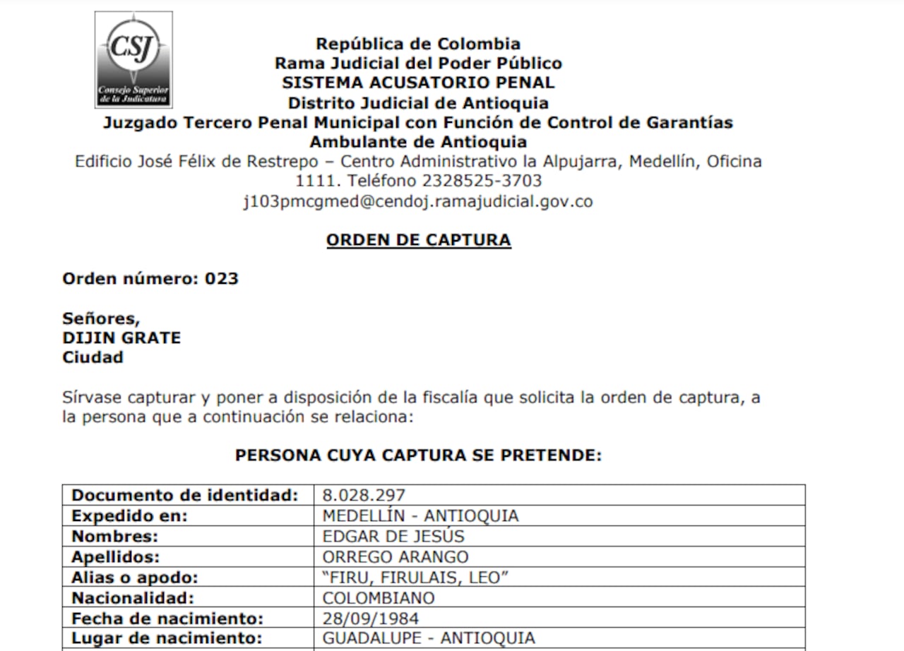 Orden captura vigente contra alias Firu, quien estaría en caravana de la UNP detenida por el Ejército en Antioquia.